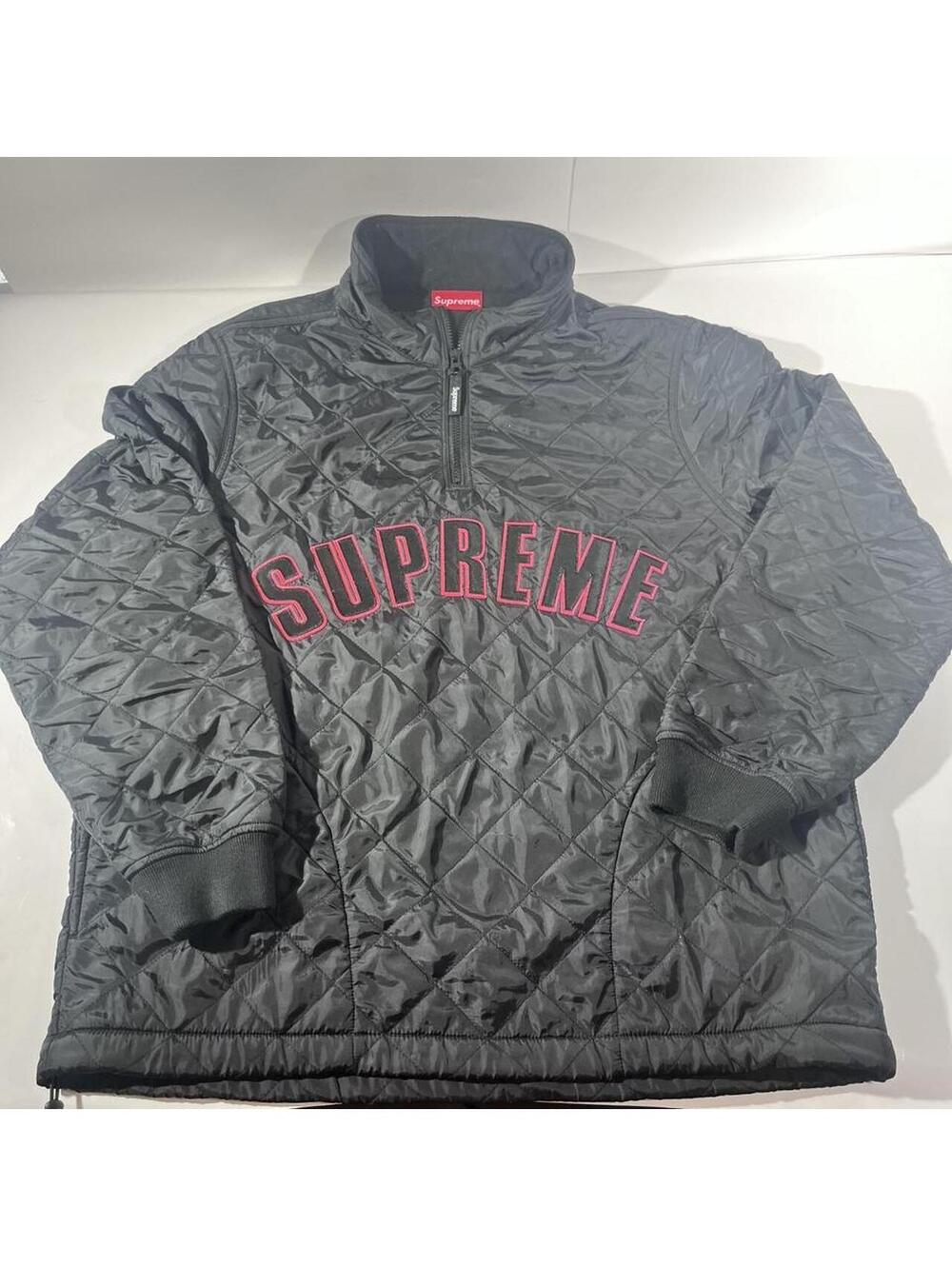 Supreme Arc Logo Quilted Half Zip Pullover Black SS17